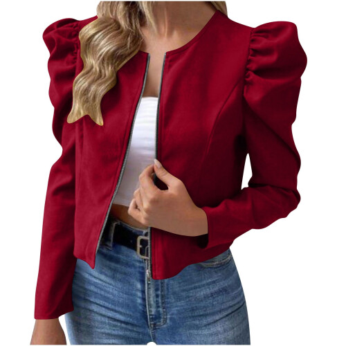 Women's puff sleeve cropped blazer jacket