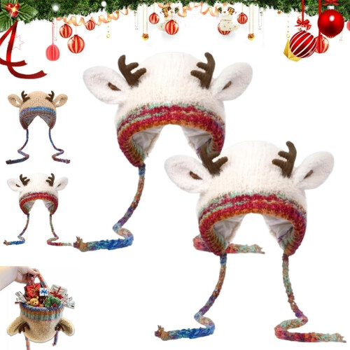 Christmas Antler Hat Knitted Beret 1 Pack