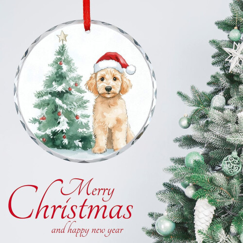 Crystal Glass Christmas Ornament Dog with Tree 2