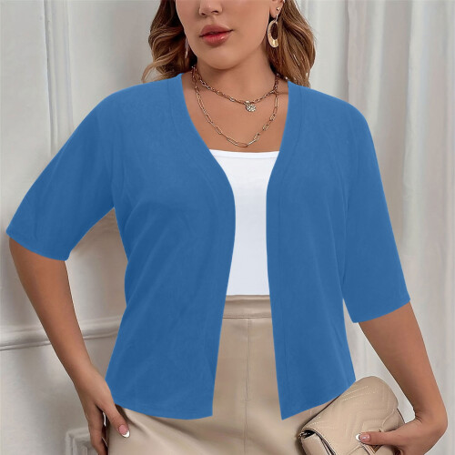 Women's Oversized Solid Cardigan Short Sleeve Open Front 2