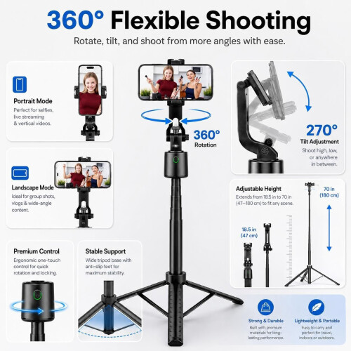 70in Auto Face Tracking Tripod with 360 Phone Holder and Remote 2