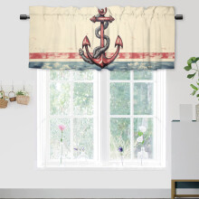 Nautical Anchor Valance Curtain Vintage Navy Red Stripe