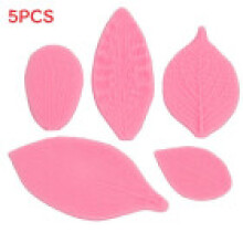 (Pink)Juego de 5 Cortadores de Galletas Hoja 3D Moldes de Silicona para Hornear Decoración Hornear Pasteles