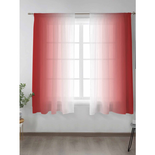Sheer Voile Curtains Red White Gradient 52x72 Rod Pocket 2 1