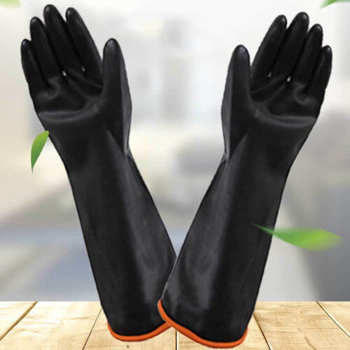 Black Industrial Chemical Gloves Double-Layer Thick Rubber 1