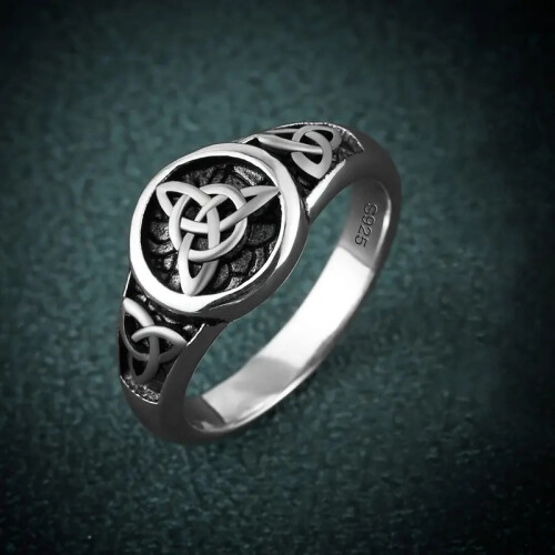 Brass Finger Ring with Knot Pattern Silver US Size 9 1
