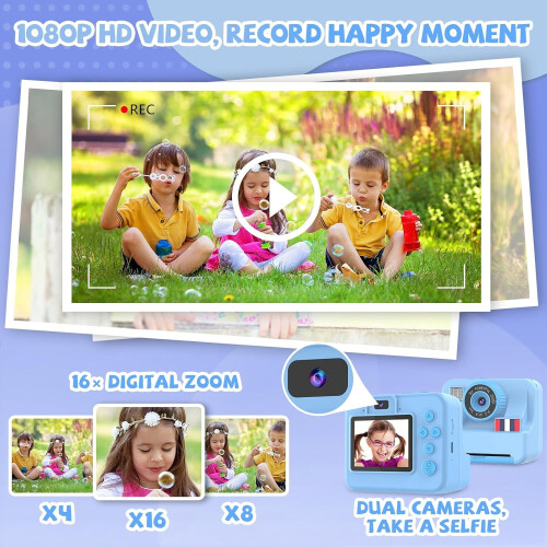 Kids Instant Print Camera Blue with 2.4" Screen Dual 2