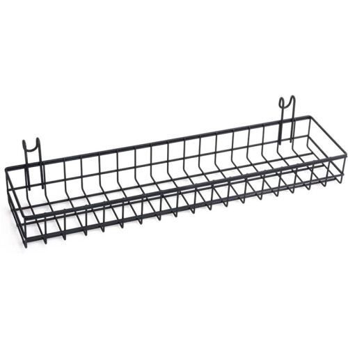 4X Hanging Basket for Wire Wall Grid Panel, Multi-Function Wall Storage and Display Basket, 40X10X5CM, Black Painted 2