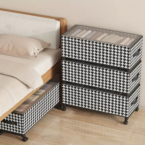 Houndstooth Under-Bed Storage Box with Wheels Rectangular 1