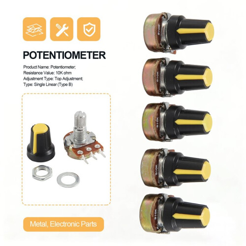 5pcs 10K OHM 3 Terminal Linear Taper Rotary Audio Type B Potentiometre 1