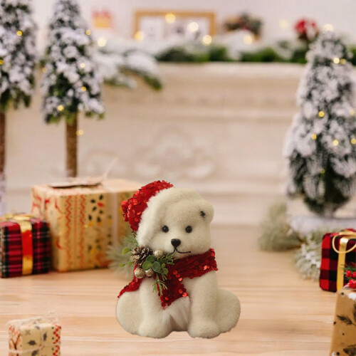 Christmas Tabletop Decorations White Plastic Bear Scene 2