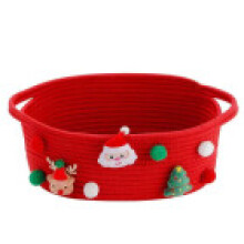 (Red)Emballage cadeau de vacances panier de rangement bonbons de Noël avec poignée en coton pour décoration de fête et