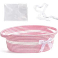 (Pink)Panier de rangement cadeau de Noël avec poignées corde en coton pour usage maison et bureau