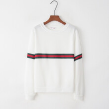 (White, M) Fit Loose Versatile Round Neck Sweatshirt Design With Striped