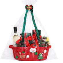 (Red 2)Emballage cadeau de vacances panier de rangement bonbons de Noël avec poignée en coton pour décoration de fête et
