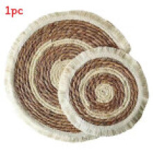 (Color Block, 38CM) Insulator Hanrafted Woven Bamboo Table Coaster Set With Insulation Home Use For