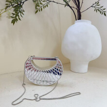 (Silver) Acrylic Mini Crescent Handbag With Chain For Casual Daily Outfits Accessories