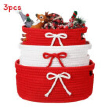 (Red)Panier de rangement polyvalent emballage cadeau de vacances avec poignées en corde en coton pour fournitures de bureau et cosmétiques