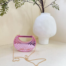 (Pink) Acrylic Mini Crescent Handbag With Chain For Casual Daily Outfits Accessories