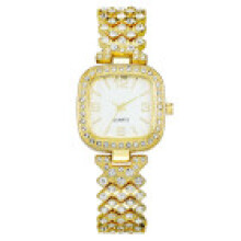 (Gold) Square Metal Elegant Womens Watch With Quartz Movement And Logo Printing Gift Idea For