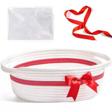 (White)Panier de rangement cadeau de Noël avec poignées corde en coton pour usage maison et bureau