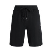 (Black White,S)Pantalones cortos de verano de algodón con frente plano para hombre con detalles de insignia para uso activo estilo de vida