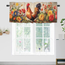 Rooster Valance Curtain Rustic Farmhouse Floral 54x18 in 1