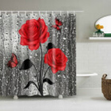 (Red, 180*180cm) Shower Printing Creative Curtain Waterproof Bathroom Decoration Mildewproof