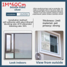 (60x100cm)Plata Plata Espejo Unidireccional Ventana Película de Privacidad Día Anti UV Bloqueo Solar Control de Calor Tinte Reflectante
