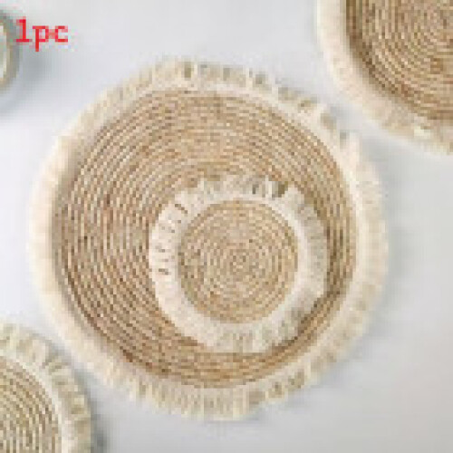 (Corn Tassel,25CM)Hanrafted Woven Insulator Bamboo Table Coaster Set With Insulation For Home Use