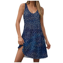 Women's Boho Sleeveless Floral Sundress with Pockets Blue