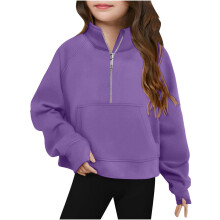 Girls Fleece Half-Zip Sweatshirt with Thumb Holes