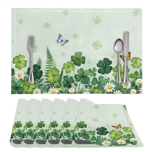Butterfly Daisy Four-Leaf Clover Placemats 6 pcs 11.8 x