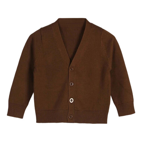 Children's Knit Cardigan V-Neck Button Front Coffee 4-5