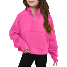 Girls Fleece Half-Zip Sweatshirt with Thumb Holes