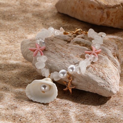 Shell and Pearl Beaded Bracelet with Starfish Charm 2