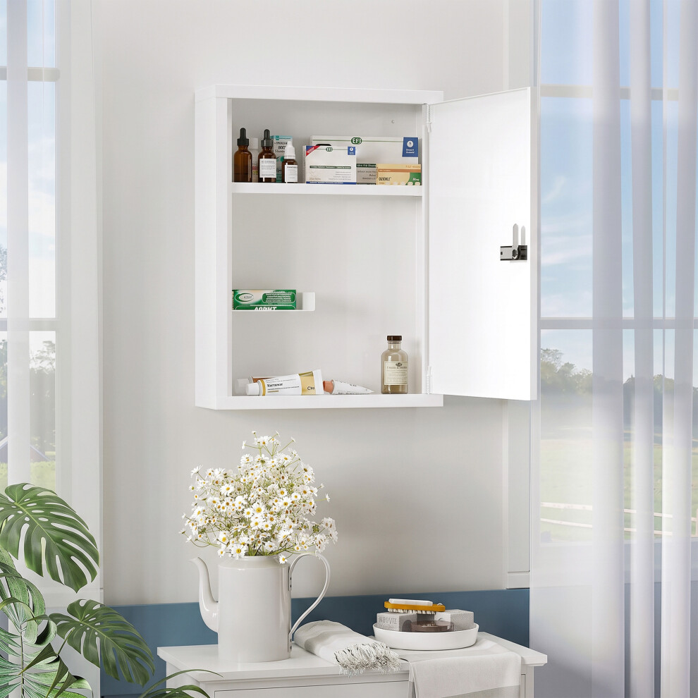 Homcom Wall Mount Bathroom Medicine Cabinet With Combination Lock, White