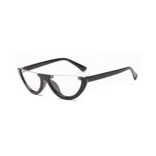 (Black Clear)Damen Vintage Halbrahmen Cat Eye Sonnenbrille Sexy Damenmode Brille Retro