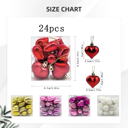 White Heart Ornaments 2x1.7 inch 24 pcs 2