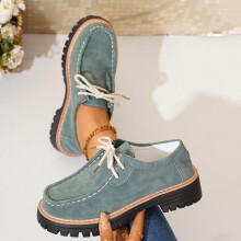 Women's Vintage Lace-Up Loafers Faux Suede Mid-Heel Comfort