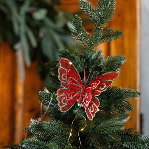 Glitter Butterfly Christmas Ornament Red 3 PCS 1