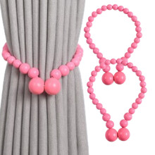 Magnetic Curtain Tiebacks Wood Bead Design 2 Pack Pink