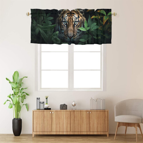 Tiger Kitchen Curtain Valance Wild Animal Theme Green 1