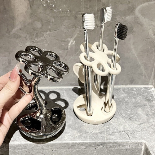 Ceramic Flower-Shaped Toothbrush Holder for Bathroom, Holds 1