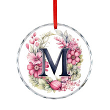 Glass Christmas Ornament M Monogram Floral Watercolor Round