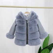 Girls Winter Hooded Faux Fur Coat Fleece-Lined Warm