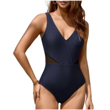 Women's V-Neck Tummy Control One-Piece Swimsuit with Side