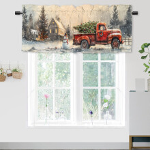 Vintage Christmas Window Valance Red Truck Snowman Pine