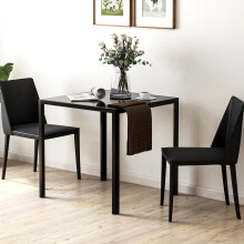 HOMCOM Modern Square Dining Table with Tempered Glass Top Metal Legs