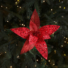 Poinsettia Flowers Red Glitter Clip-On Ornament Christmas